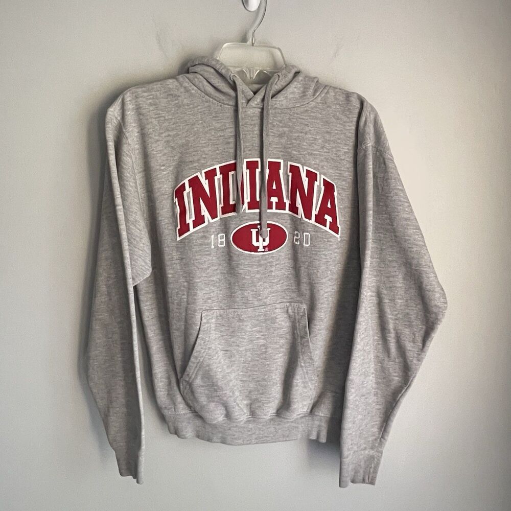 IU Hoosiers Embroidered Hoodie Women's Size S Indiana University Sweatshirt Gray